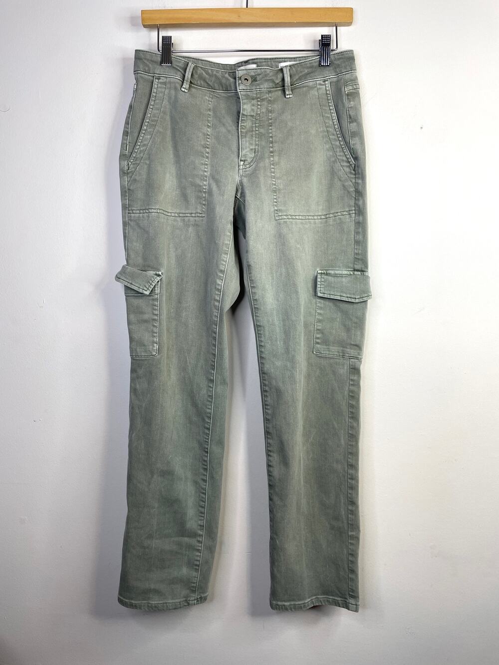 J.Jill Moss Green Relaxed Straight Leg Cargo Utility Jeans Pants Womens 6